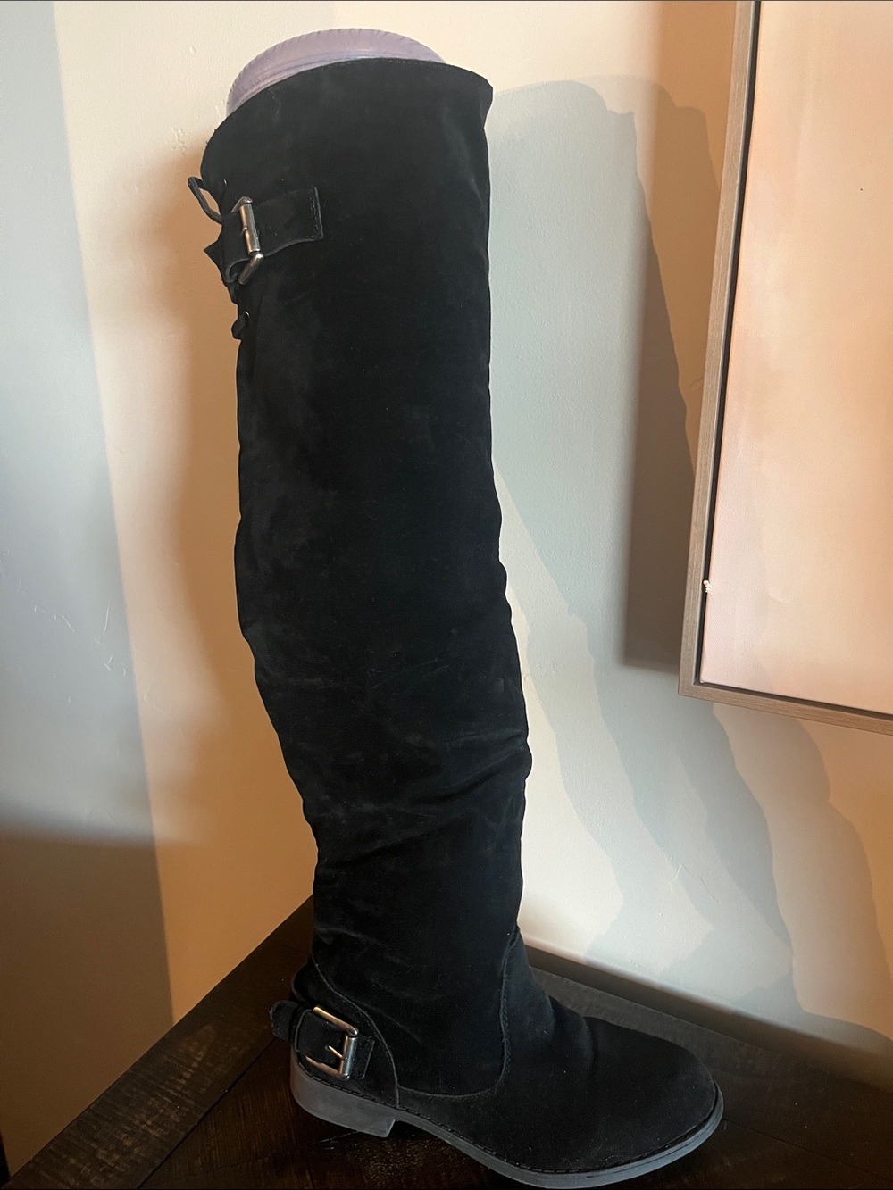 Black Suede Knee-High Boots